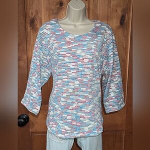 Alfred Dunner Striped Knit Sweater -‎ Blue, Pink, White